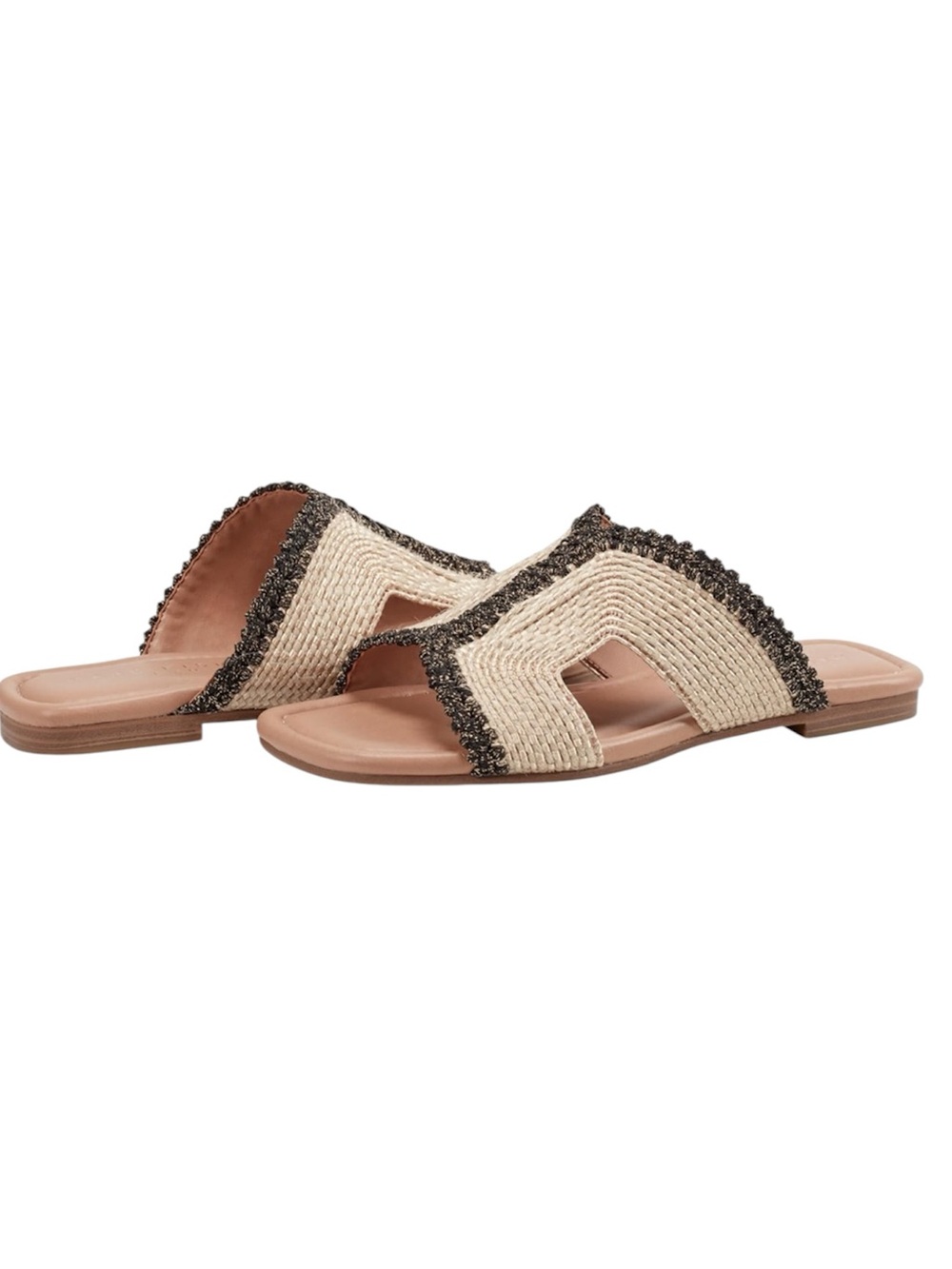 Marc Fisher LTD ML Nashie  Raffia Slide Sandals with Metallic Trim 7M NWOB